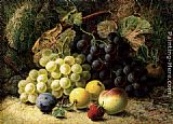 Oliver Clare Grapes, Apples, A Plum, A Peach And A Strawberry, On A Mossy Bank painting